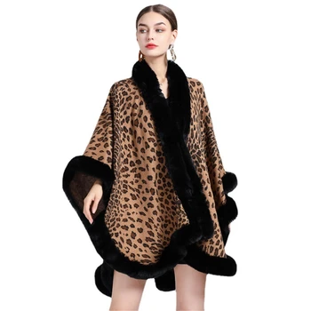Yeni Kış Pelerin Ceketler Bayan Taklit Rex Tavşan Kürk Palto Leopar Sıcak Kadın Paltolar Büyük Boy Bayan Moda Şal Sıcak
